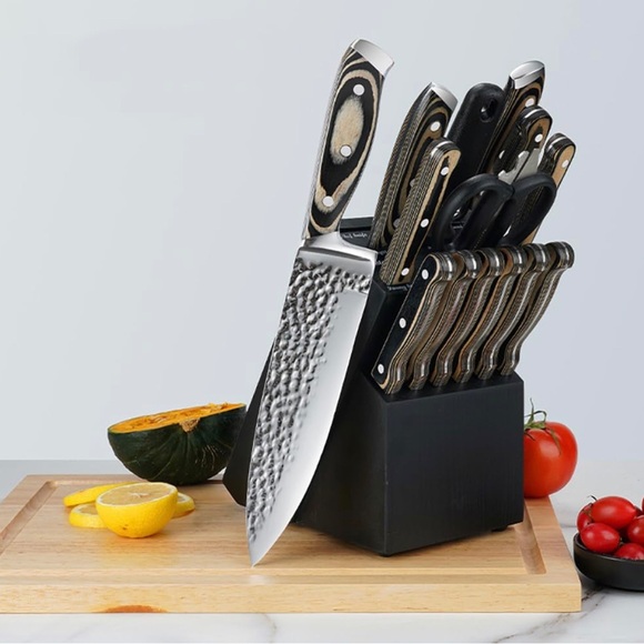 TWEE Hammered 15 PCS Kitchen Knife Block and Sharpener Premium Stainless Steel - Picture 2 of 8